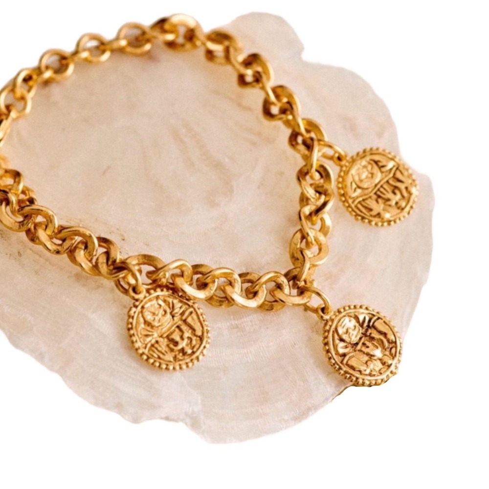 SEZANE Dina Charm Bracelet Women OS Gold Tone Coin Medallion‎ Chain